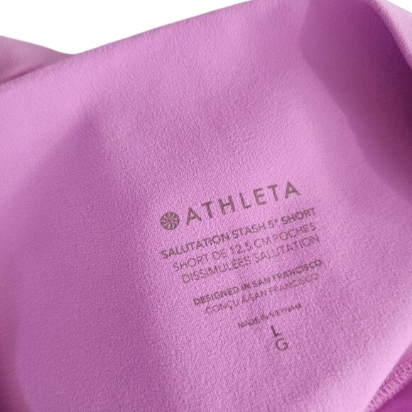 Athleta Salutation Stash 5" Shorts, Purple, Athletic, Size Large - Picture 8 of 8